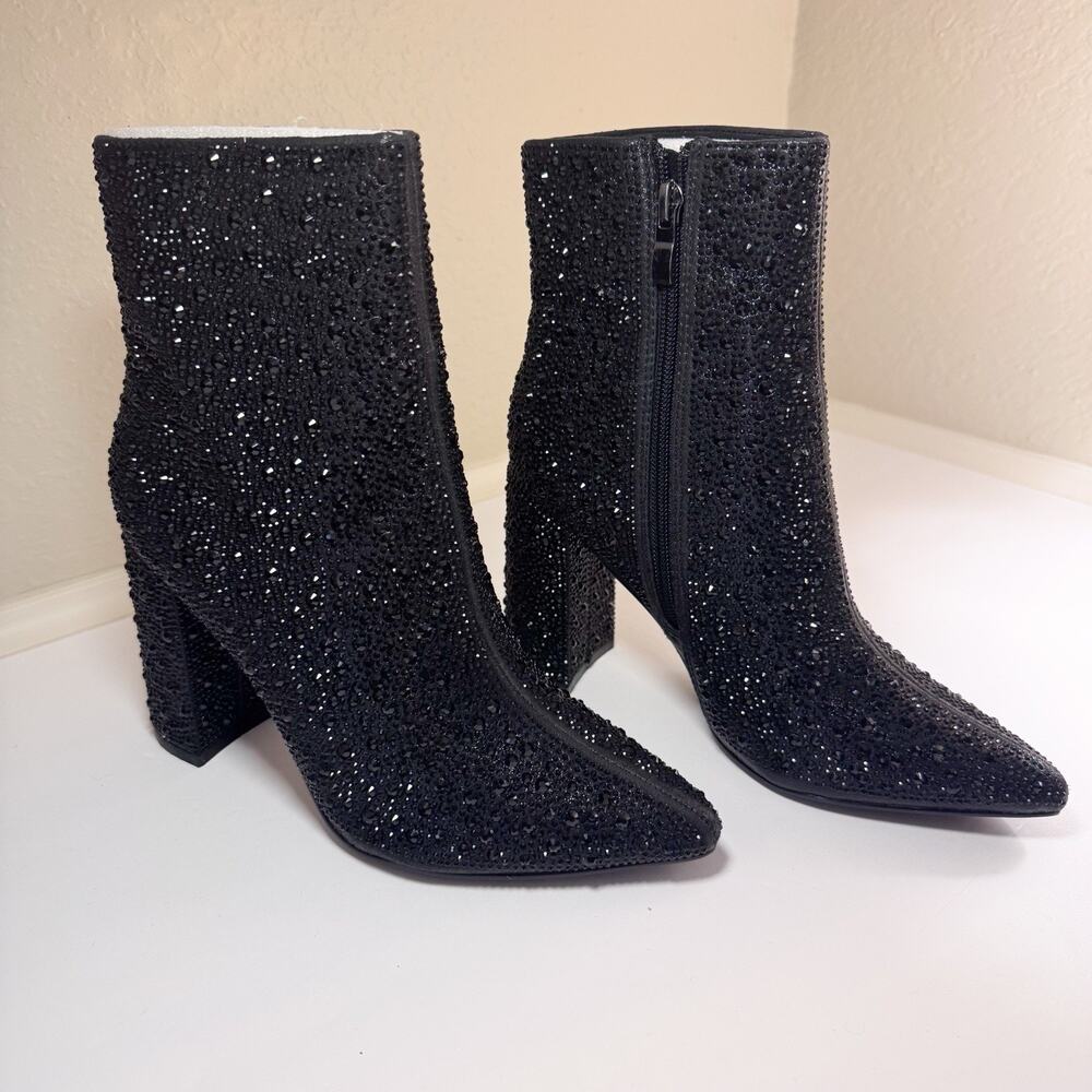 Lauren Lorraine Black Jam Boots‎ 3.5” Block Heel Size 5.5. Booties. Rhinestone
